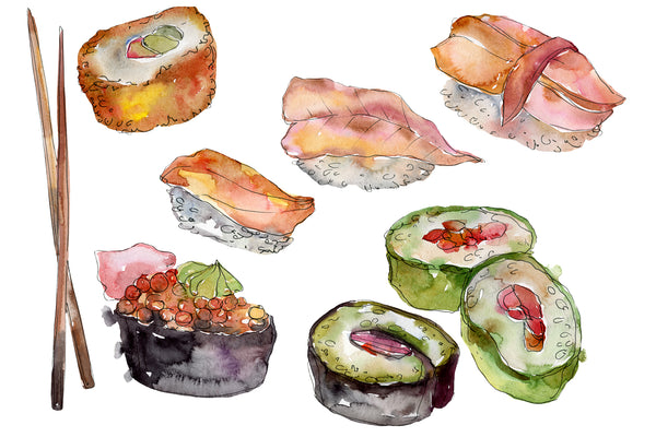 Sushi set Watercolor png