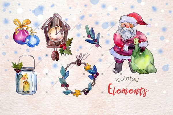 Merry Christmas Holiday Png Watercolor Set Digital