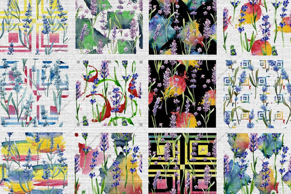 100 Patterns Of Lavender Flower Jpg Watercolor Set Digital