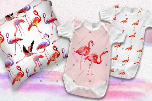 Watercolor Pink Flamingo Png Set Digital