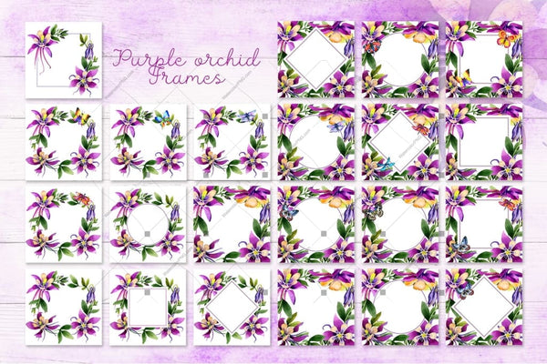 Purple Orchid Png Watercolor Set Digital