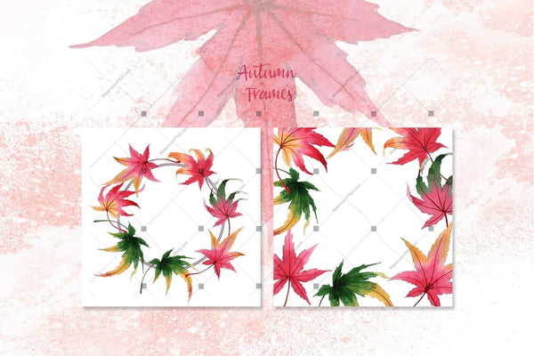 Autumn Maple Leaves Png Watercolor Set Digital