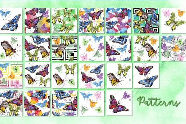 Exotic Butterflies Png Watercolor Set Digital