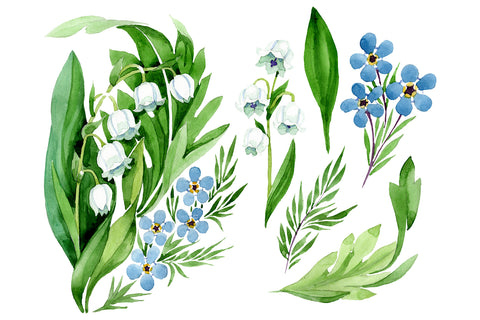 lily of the valley and forget-me-nots Watercolor png