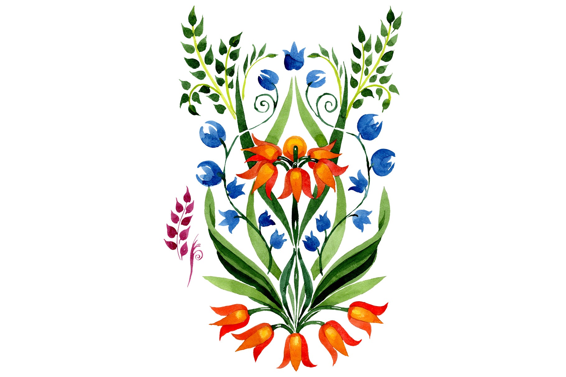 Floral ornament traditional watercolor png
