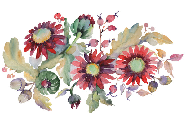 Autumn Bouquet with sunflowers Watercolor png