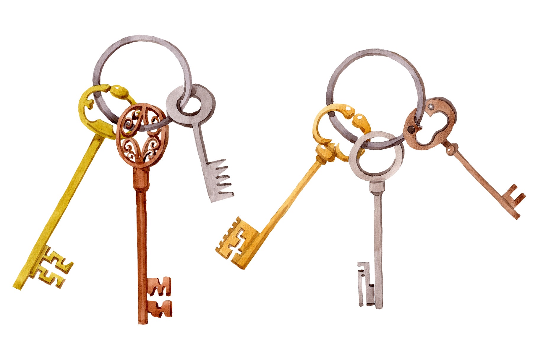 Key old antique watercolor png