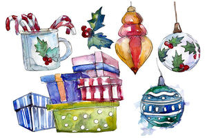 Christmas tea drinking watercolor PNG
