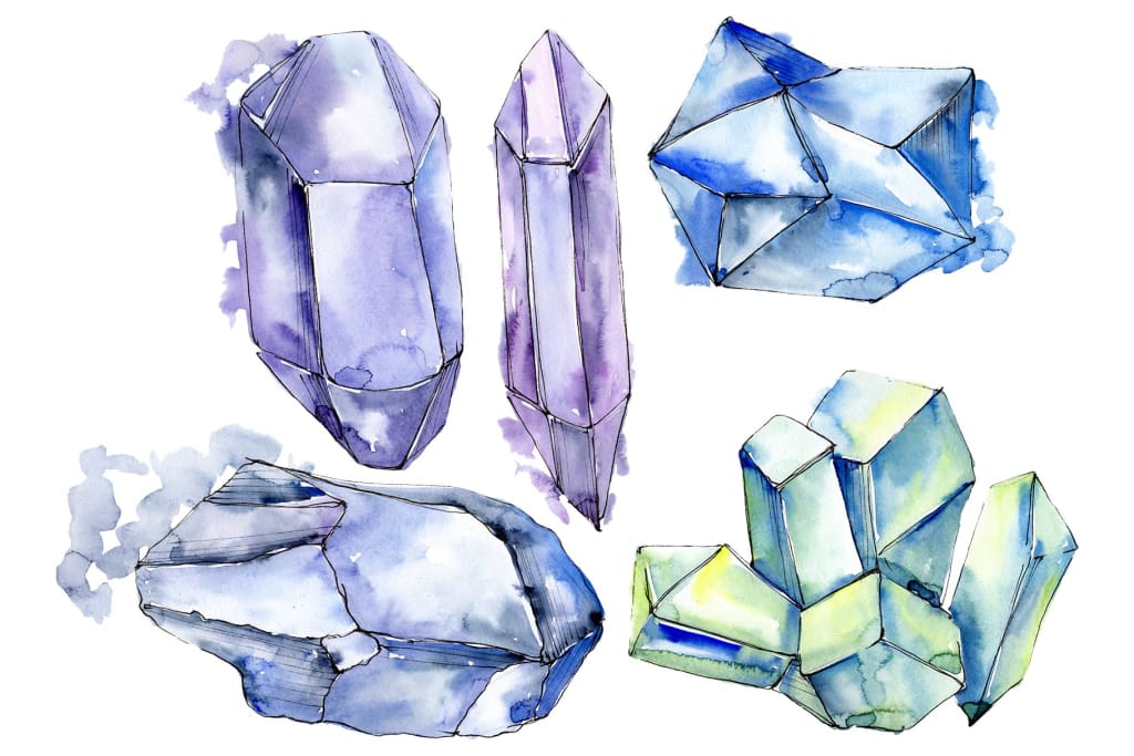 Crystals blue Watercolor png Flower
