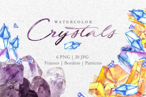 Crystals Blue-yellow Watercolor png Digital