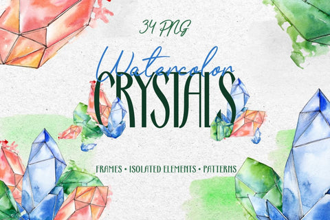 Crystals Corundum red blue and green Watercolor png Digital