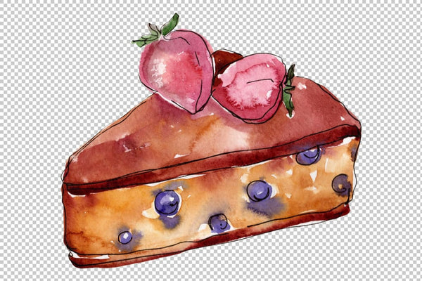 Dessert Cake with Chocolate and Croissant Watercolor png Flower