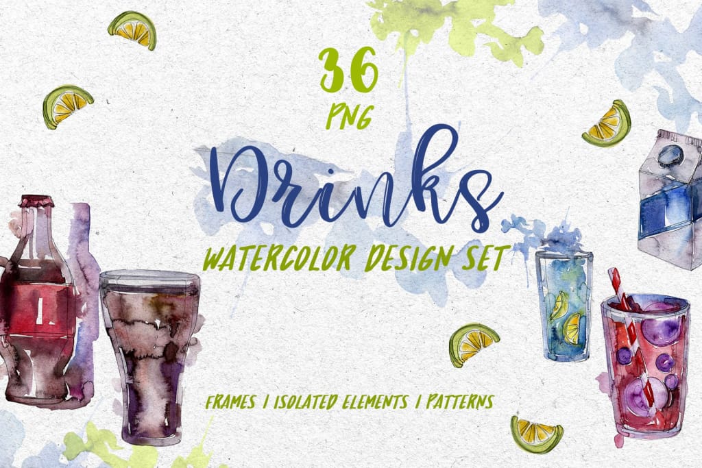 Drinks Refreshing Watercolor png Digital