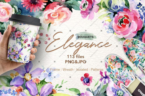 Elegance Bouquets Png Watercolor Set Digital