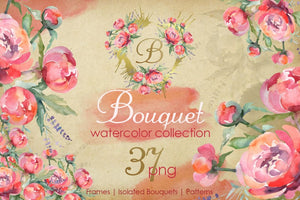 Euro Bouquet pink Watercolor png Digital