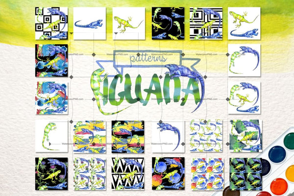 Exotic Iguana In A Watercolor Png Set Digital