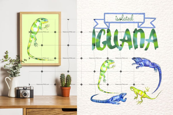 Exotic Iguana In A Watercolor Png Set Digital