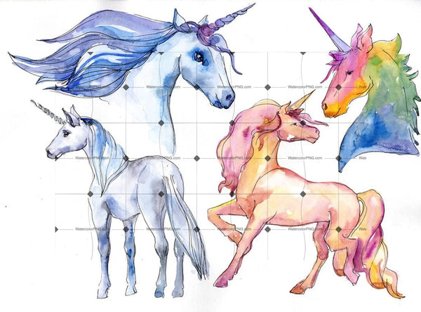 Fabulous Unicorns Horse Png Watercolor Set Digital