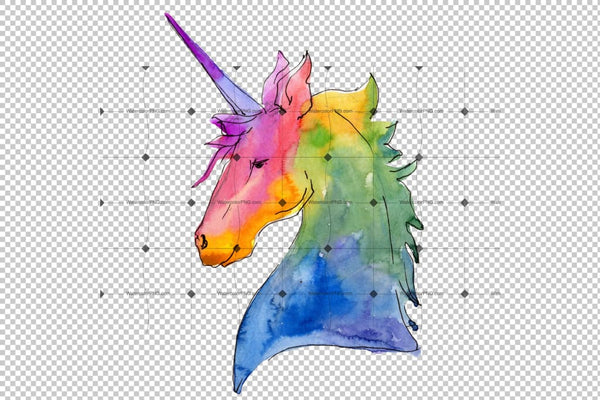 Fabulous Unicorns Horse Png Watercolor Set Digital