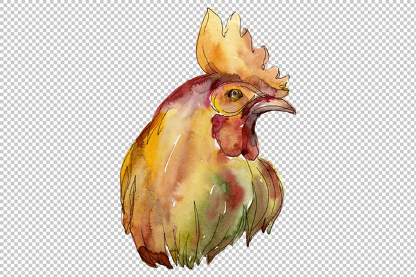 Farm animals: cock/hen head Watercolor png Flower