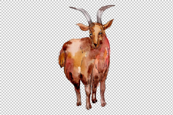 Farm animals: Goat Watercolor png Flower