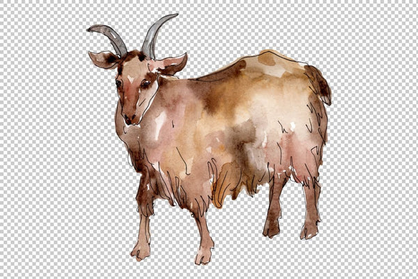 Farm animals: Goat Watercolor png Flower