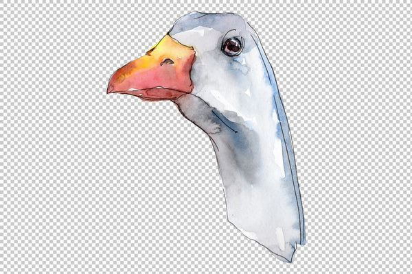 Farm animals: goose heads Watercolor png Flower