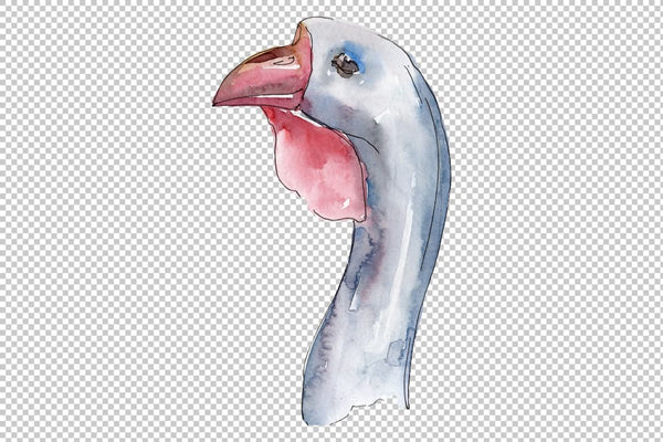 Farm animals: goose heads Watercolor png Flower