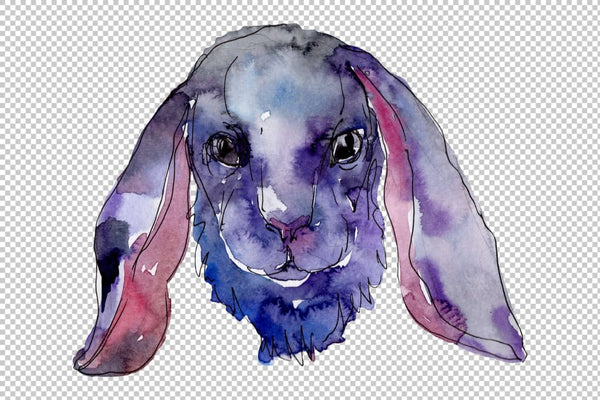 Farm animals: rabbit head Watercolor png Flower