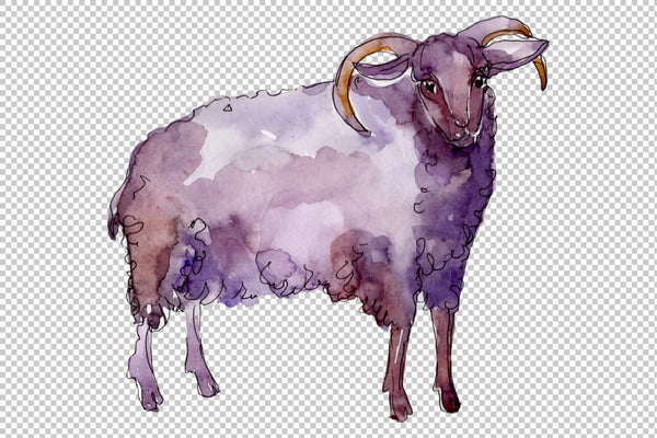 Farm animals: Ram Watercolor png Flower