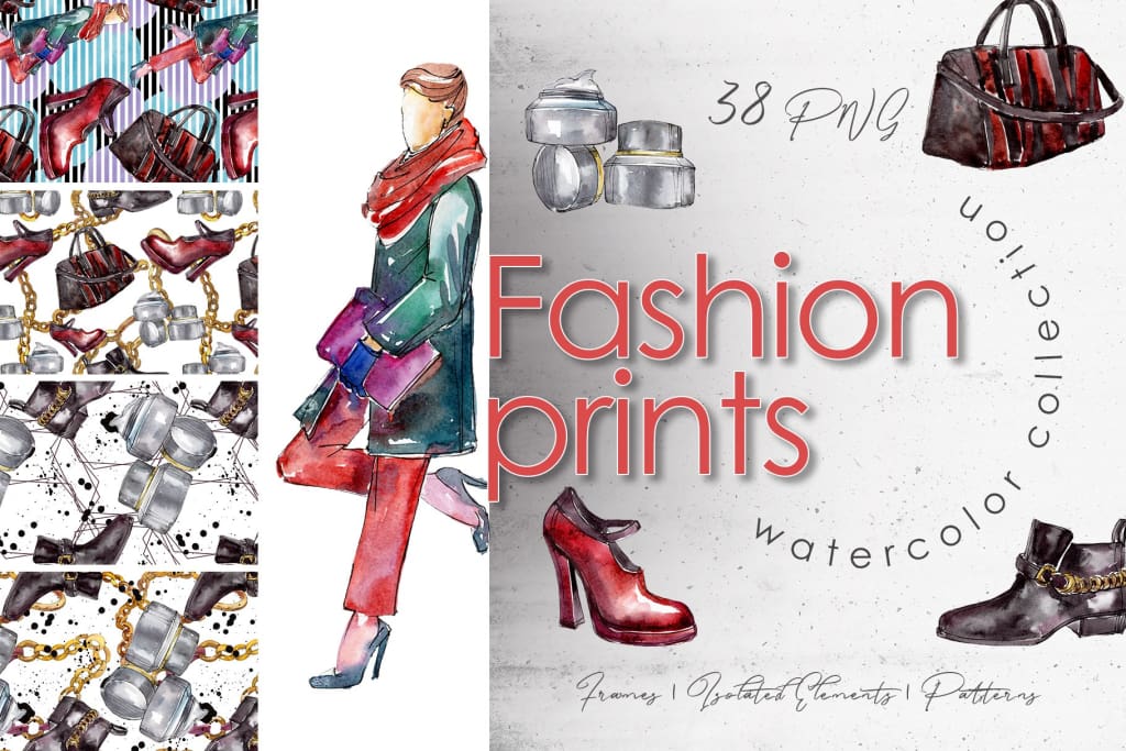 Fashion prints Watercolor png Digital