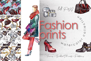 Fashion prints Watercolor png Digital