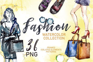 Fashionable collection Super Style Watercolor png Digital