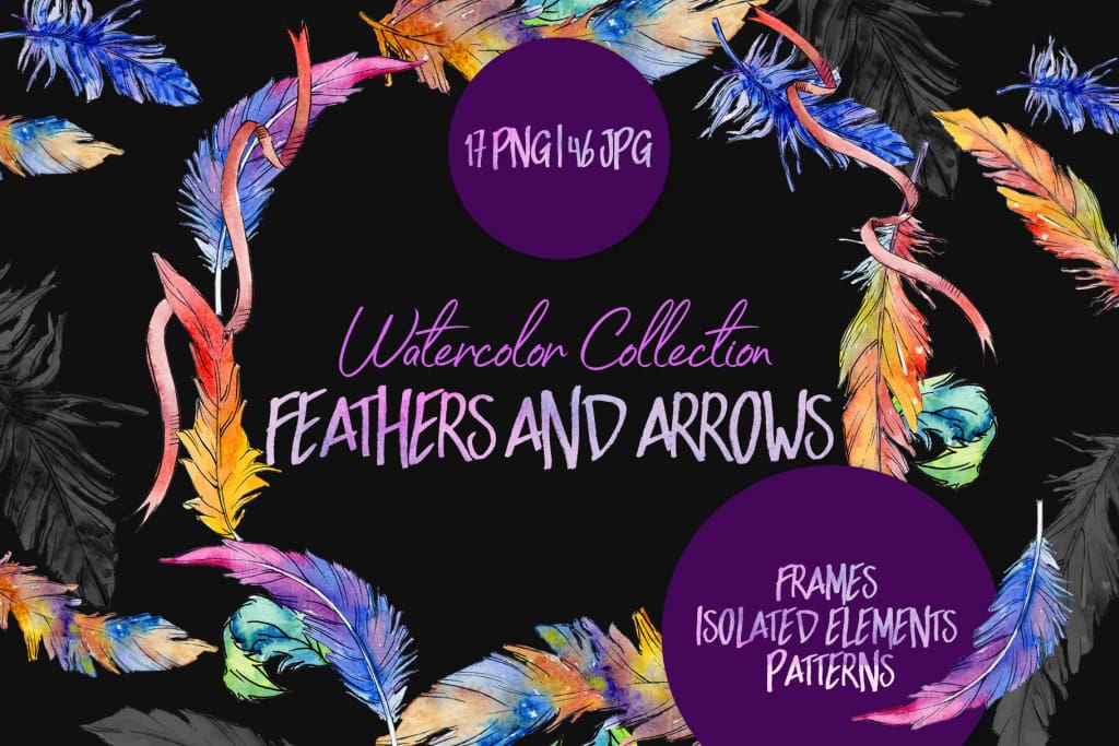 Feathers and arrows Watercolor png Digital