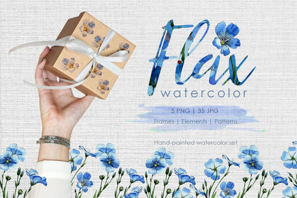 Flax blue Watercolor png Digital