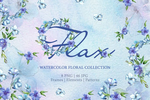 Flax Blue Watercolor png Digital