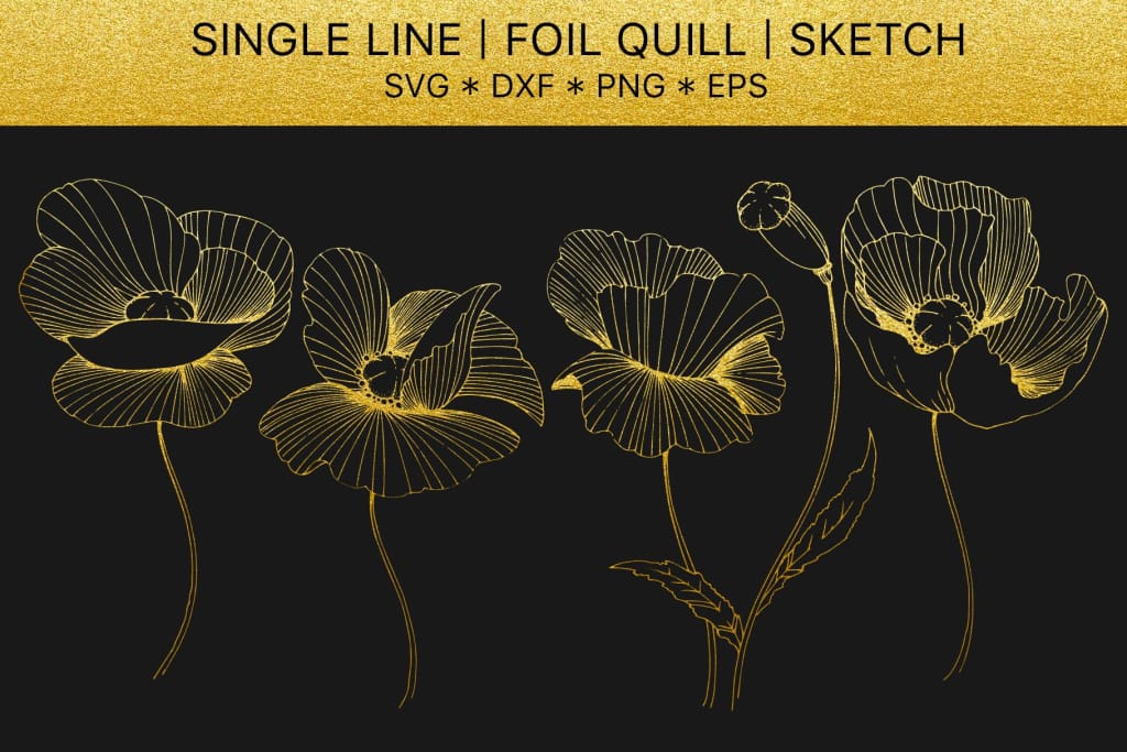 Foil quill SVG golden crystals. Single line design Digital