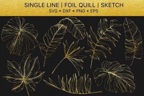Foil quill SVG golden crystals. Single line design. Digital