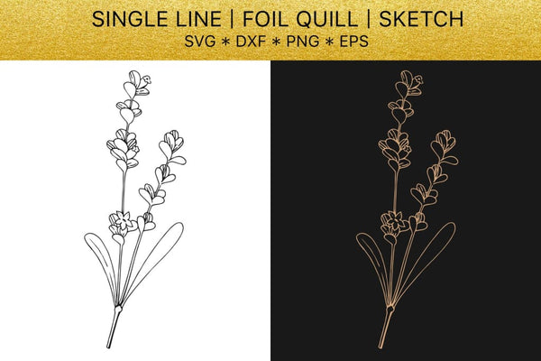 Foil quill SVG golden Lavender. Single line design Digital