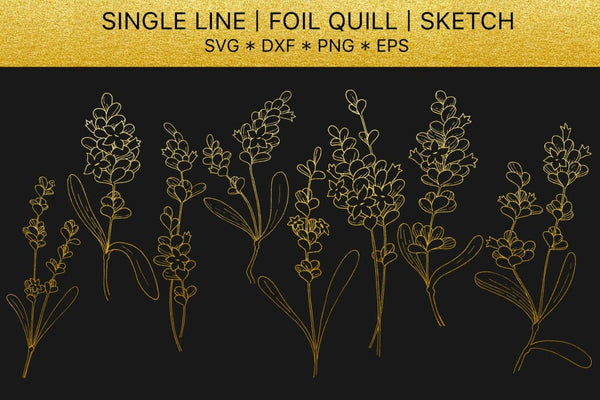 Foil quill SVG golden Lavender. Single line design Digital