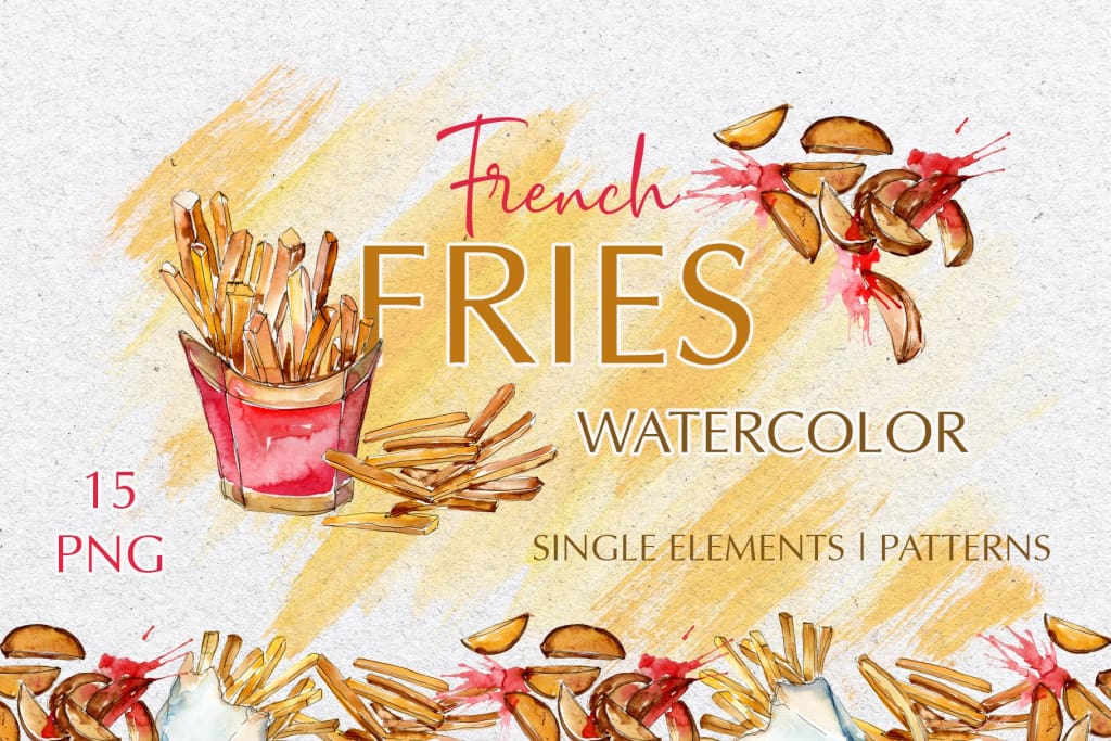French fries Watercolor png Digital