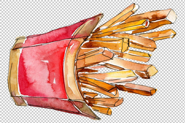 French fries with sauce on Ukrainian watercolor png Flower