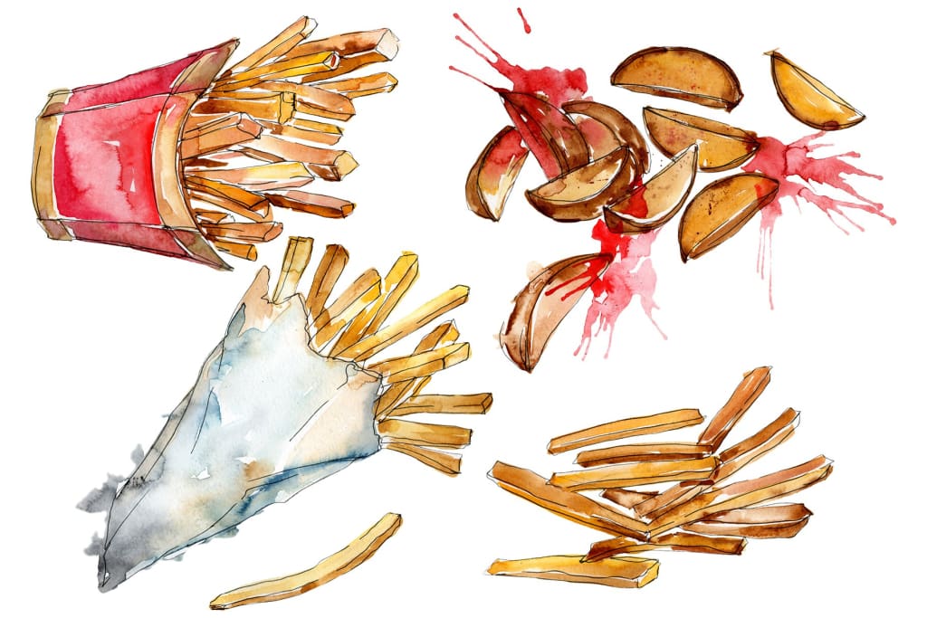 French fries with sauce on Ukrainian watercolor png Flower