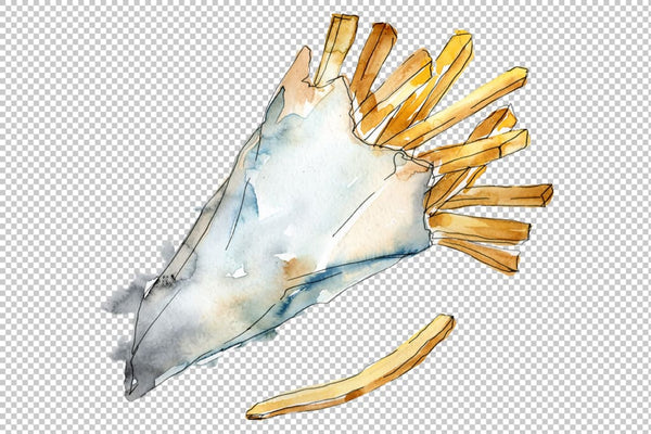 French fries with sauce on Ukrainian watercolor png Flower