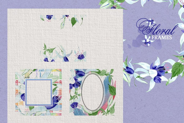 Fuchsia blue Watercolor png Digital