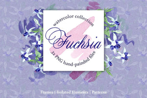 Fuchsia blue Watercolor png Digital