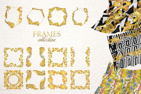 Gold monograms Watercolor png Digital