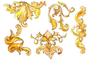 Gold monograms Watercolor png Flower