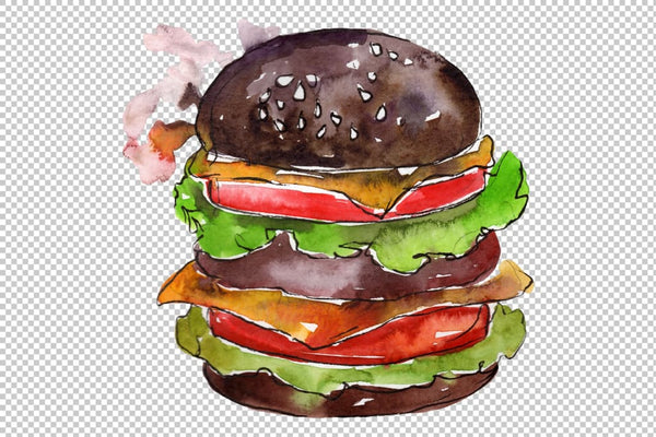 Hamburger black crunchy Watercolor png Flower