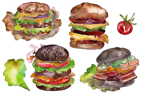 Hamburger black crunchy Watercolor png Flower